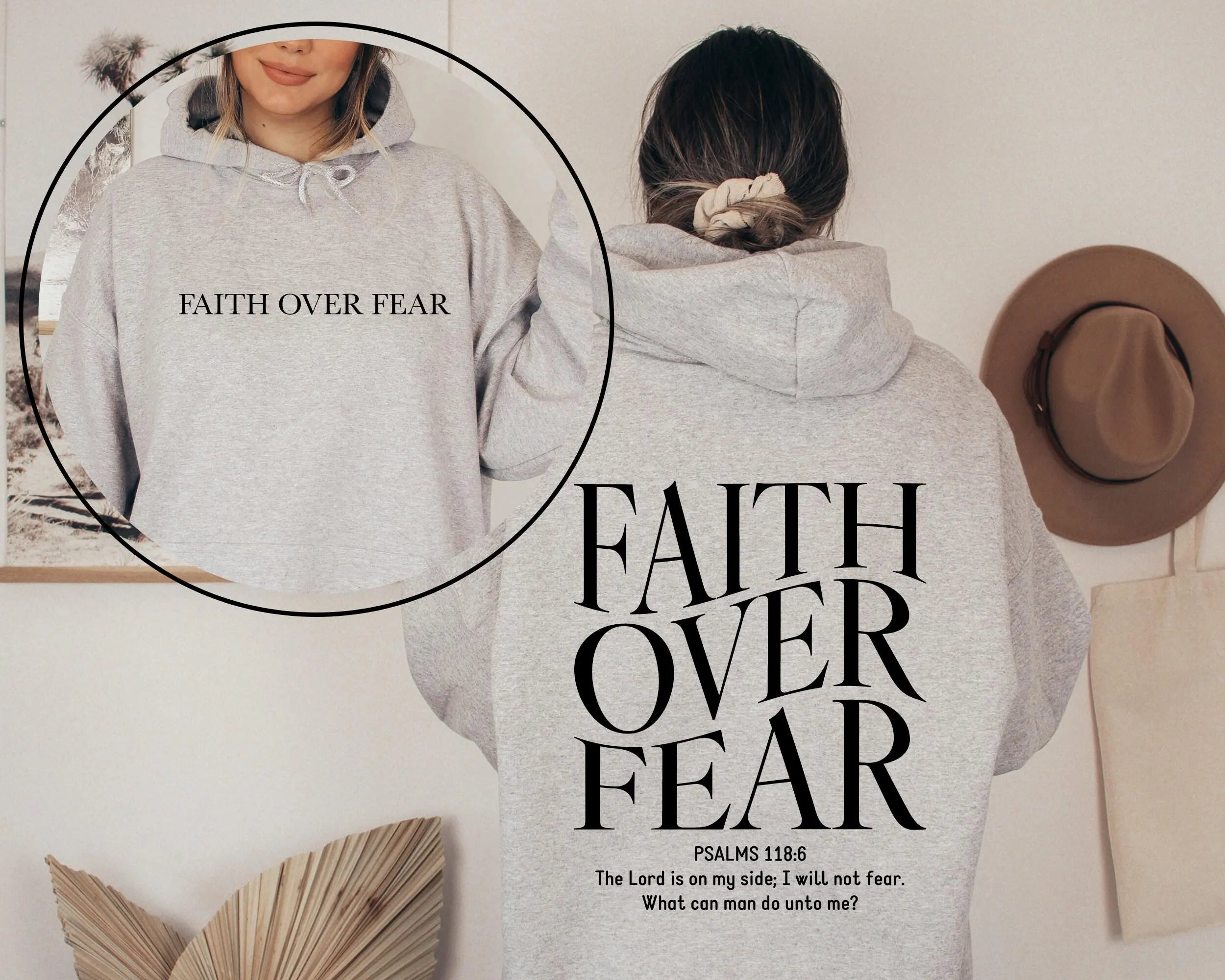 Faith over Fear Christian Hoodie, Christian Sweatshirt, Jesus Hoodie, Trendy Hoodie, Bible Verse Hoodie, Gift for Her, Aesthetic Hoodie
