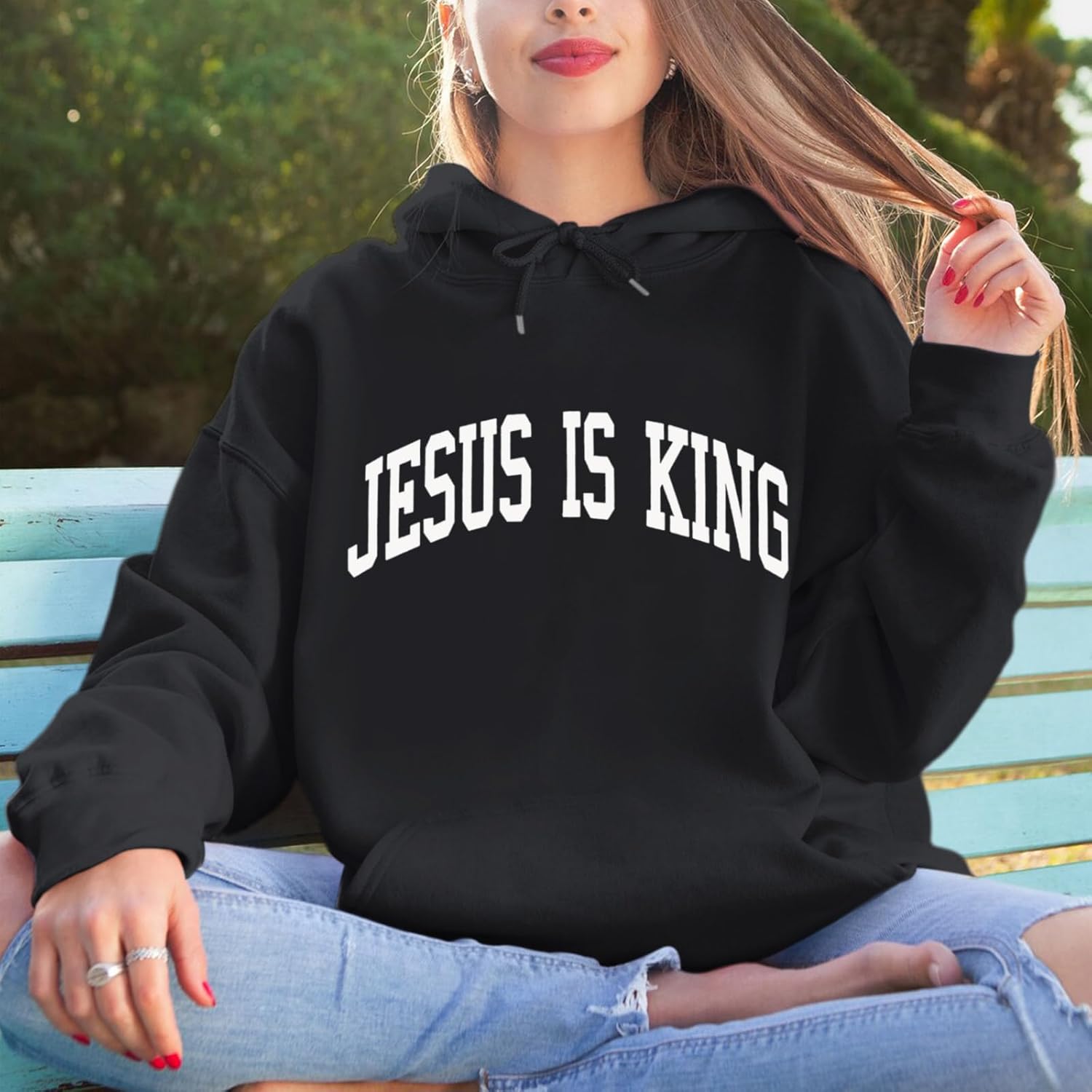 Sulayesh Christian Jesus Loves You Hoodies Women Religious Faith God Jesus Is King Sweatshirts Bible Verse Inspirational Tops