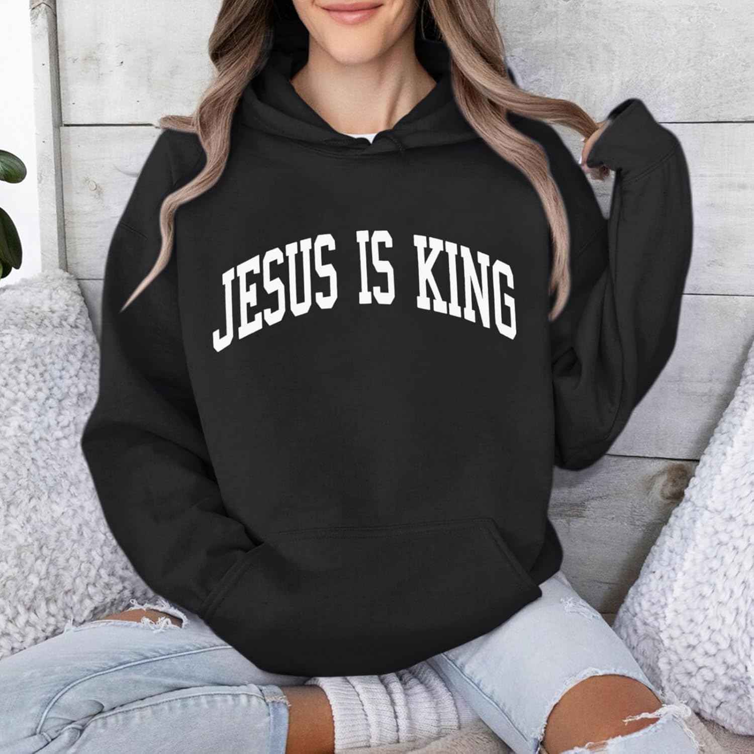 Sulayesh Christian Jesus Loves You Hoodies Women Religious Faith God Jesus Is King Sweatshirts Bible Verse Inspirational Tops